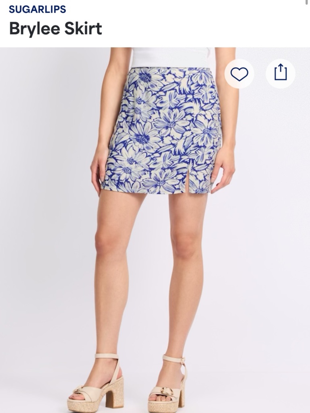 Sugarlips Navy and White Floral A-Line Skirt